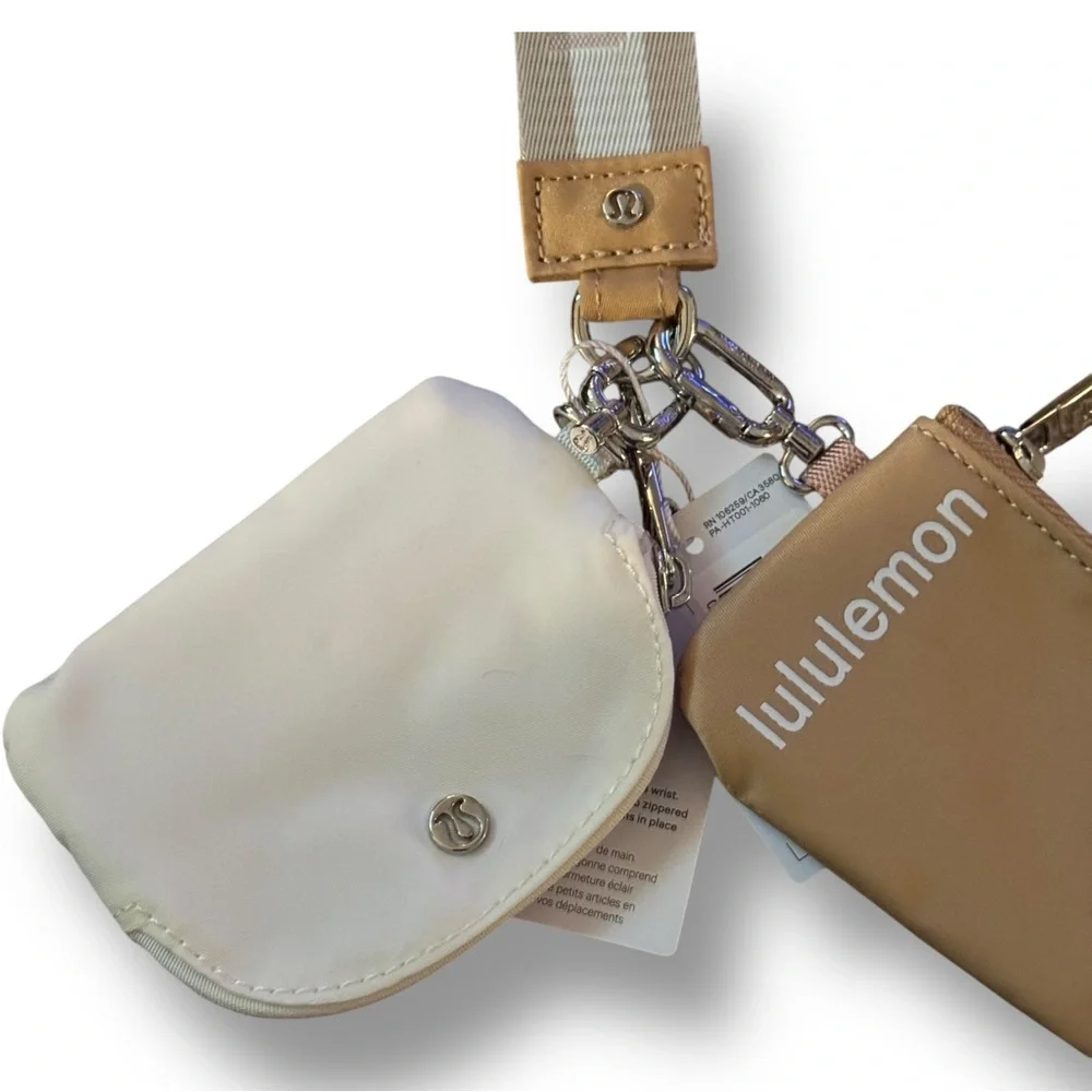 NWT Lululemon Dual Pouch Wristlet Bone/Movt O/S NWT Rare Brown Tan Cream Bone - Picture 2 of 10